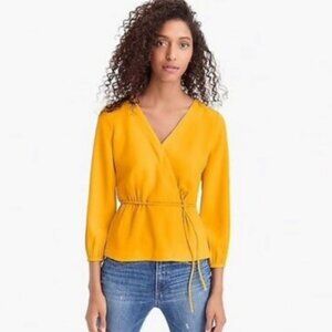 J.Crew Drapey Crepe Faux-Wrap Top - Size: 6, Color: Mustard Yellow